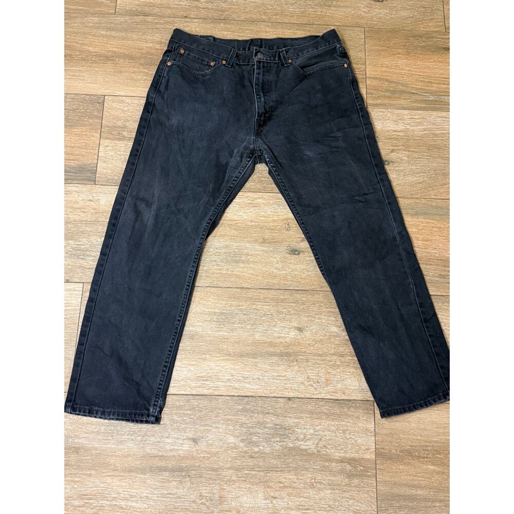 Levis 505 Jeans Mens 36x29 Black Denim Faded Straight Leg Classic Casual Adult